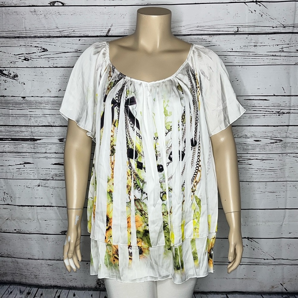 Cato Woman NWT Sz 26/28W Abstract Floral - Necklace Print Sublimation Blouse Top